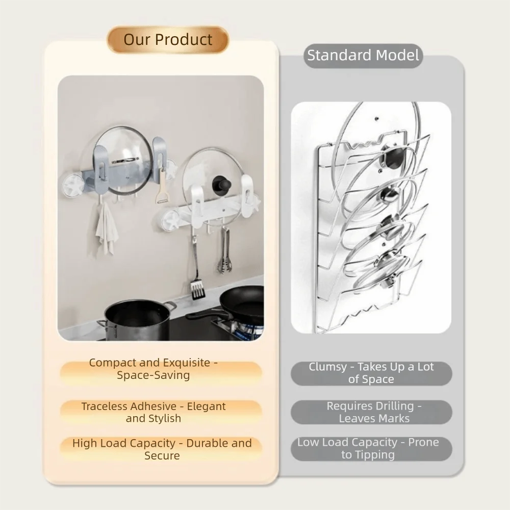 

Plastic Suction Cup Chopping Board Holder No Drill Moisture-proof Pot Lid Holder Space Saving with Hooks Cutting Board Shelf