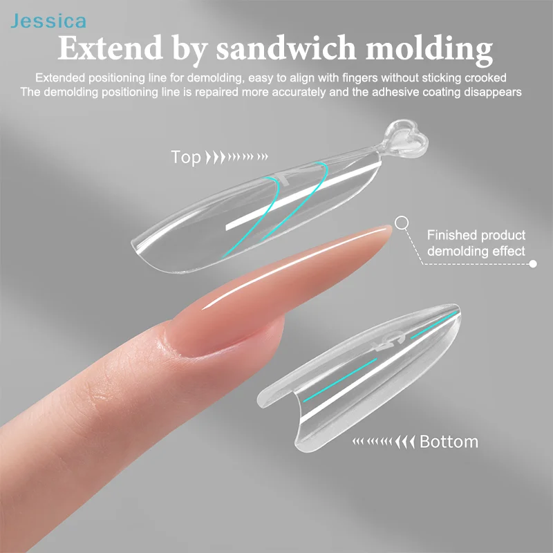 ♥ Formas claras de extensão de unhas |   Linha de posicionamento de moldagem de sanduíche Dicas de unhas para fácil desmoldagem (ferramenta de manicure profissional)