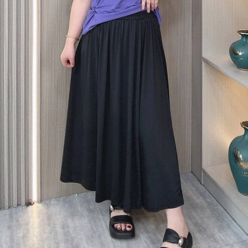 Summer Draping Skirt Women's New Plus Size Elastic High Waist Loose Casual Long Ice Cool A-line Skirt