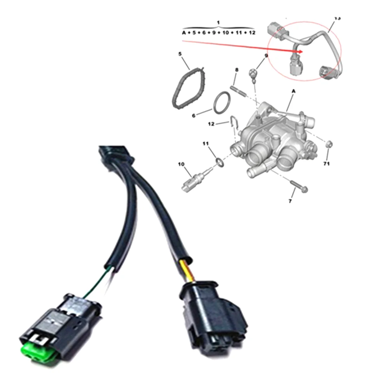 9804315380 온도조절기 하네스, 푸조 207 308 3008/4008, 시트로엥 C3 C4 C5 미니 DS3 수온 라인