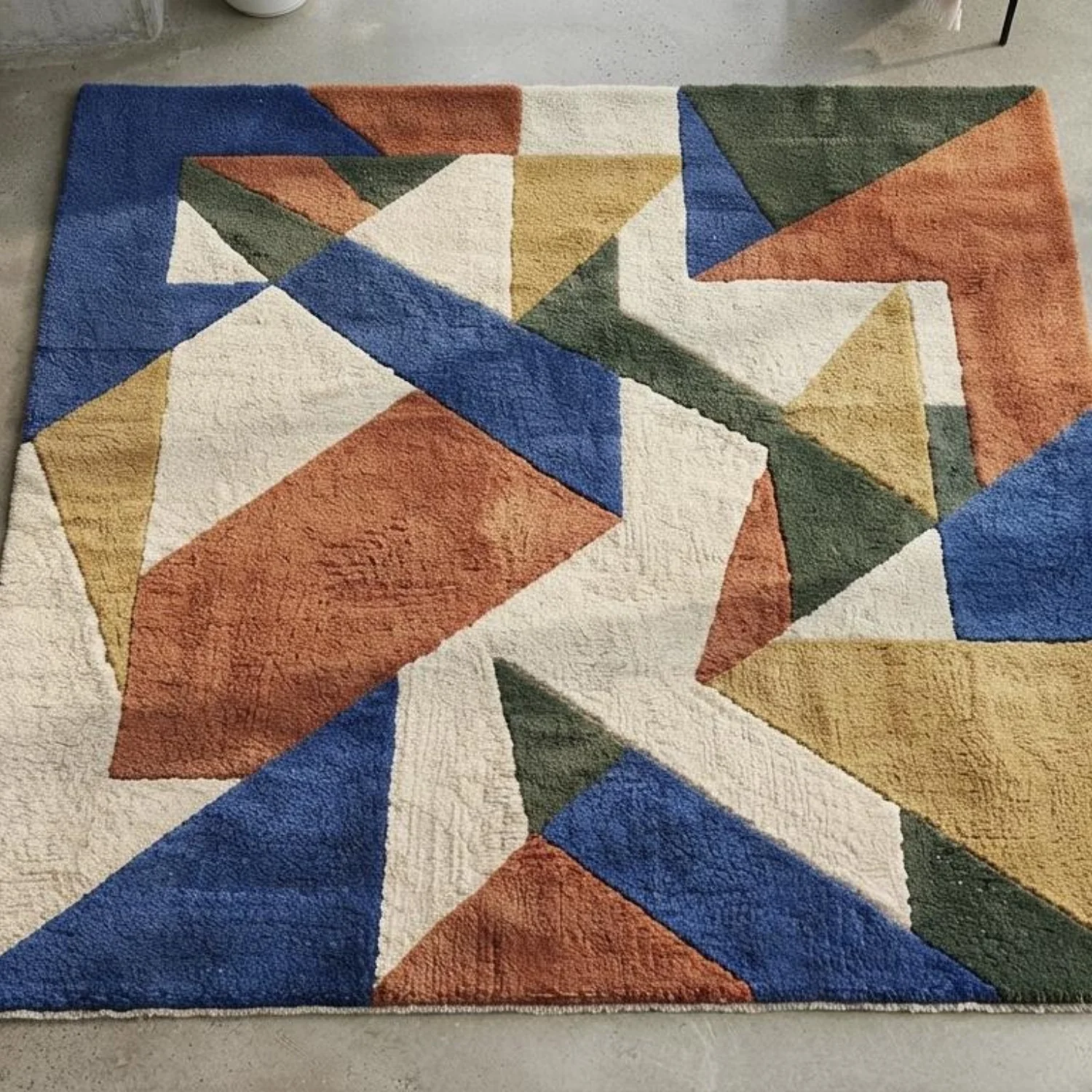 Room Decor Rug  Modern Abstract Geometric Area Rug, Colorful Contemporary Carpet, Blue Terracotta Mustard Sage Living Room StateM1ent Rug