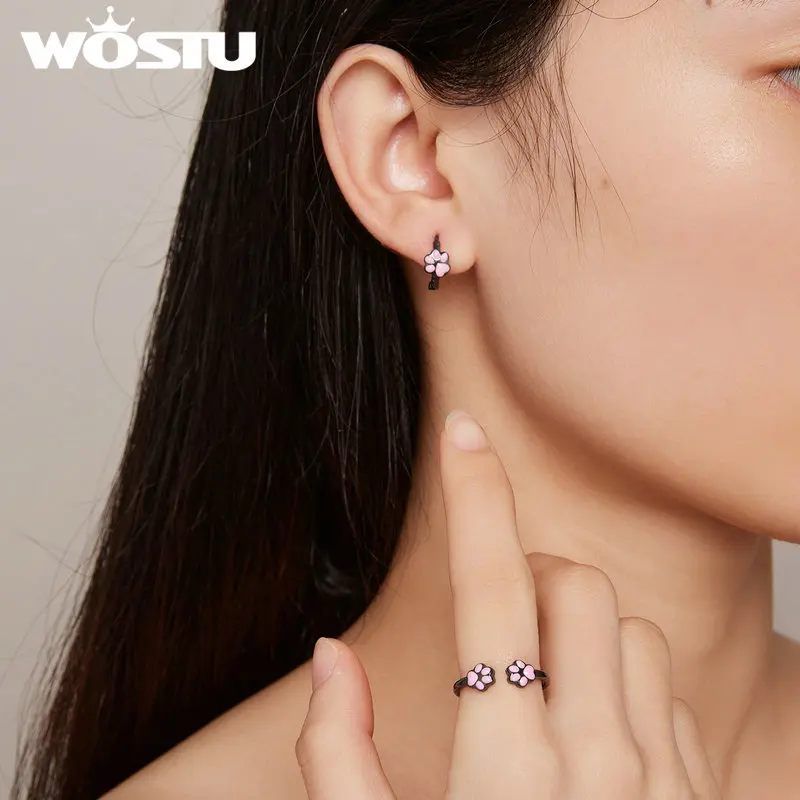 WOSTU 925 Sterling Silver Black Gold Pink Pet Cat Claw Hoop Earrings Women Lovely Animal Drop Ear Clips Birthday Jewelry Gift