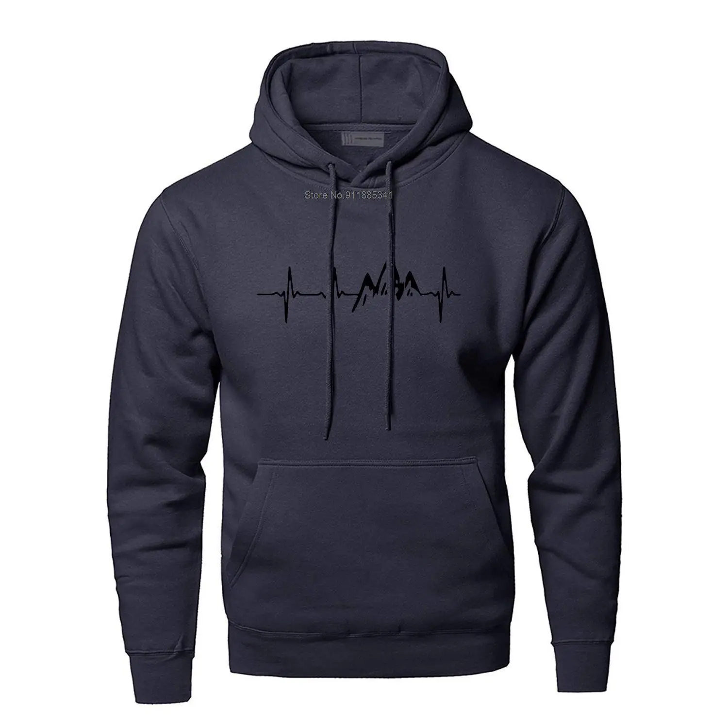 Sudadera con capucha de Mountain Heartbeat para hombre, sudadera con estampado de Rayo de sonido, ropa deportiva negra y gris, Otoño e Invierno