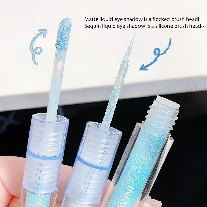 Ombre à paupières liquide 2 en 1 à Double tête, paillettes nacrées, éclaircissantes, maquillage pour les yeux couché, diamant, ver à soie, cosmétique