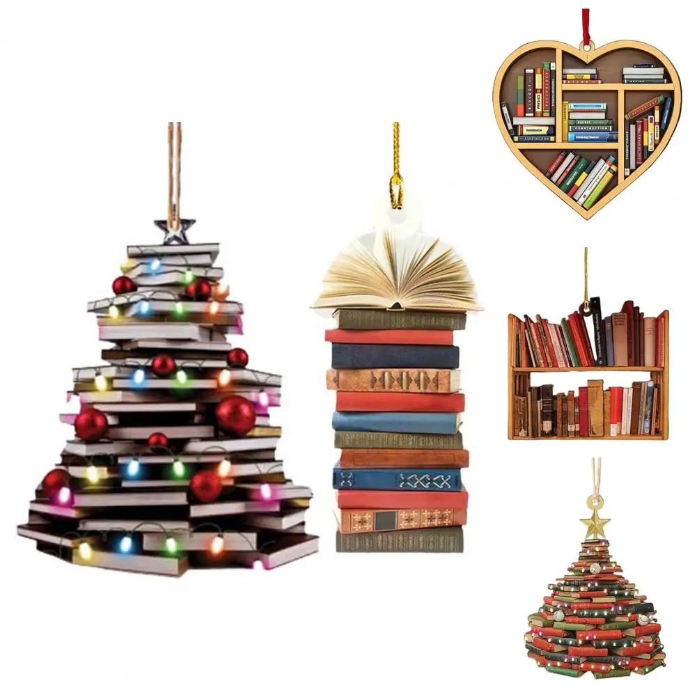 Reading Vintage Book Acrylic Craft 2D Christmas Ornament Hanging Christmas Tree Props Party Home Decoration For Thanksgiving