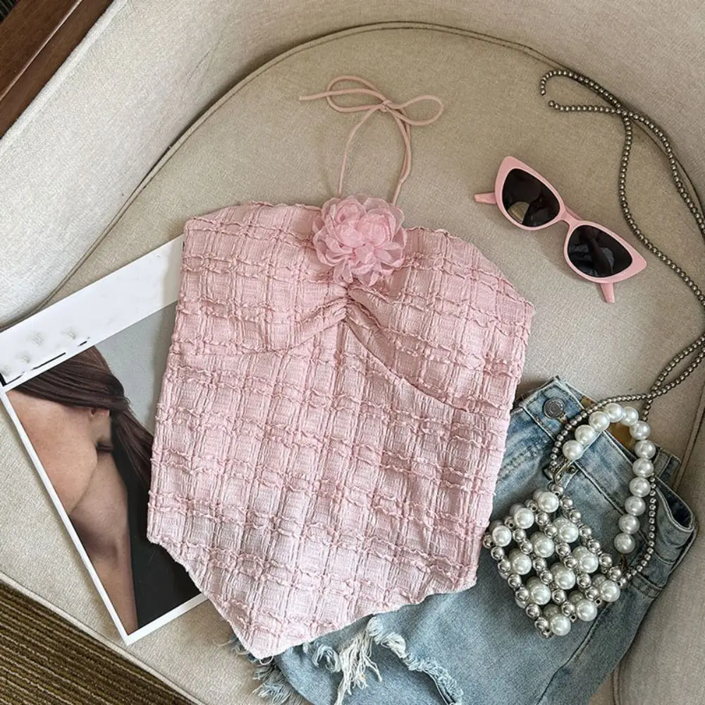 غير النظامية مطوي الرسن زهرة بروتيل أكمام الحلو الحمالة سترة حار فتاة سليم المحاصيل القمم النساء فتاة #3