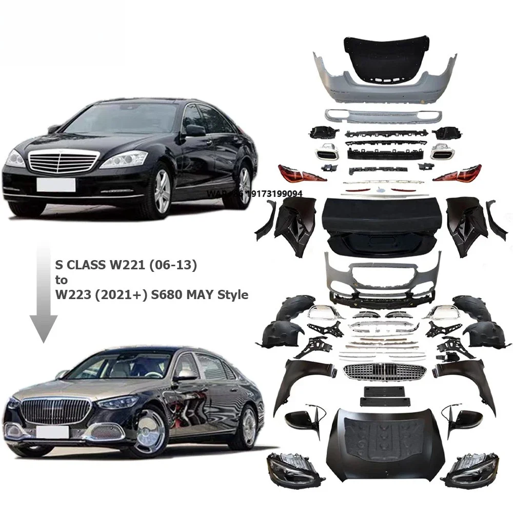 S Class W221 to W223 S680 MAY Style Body Kit 2006~2013y to 2021y+ Vehicle S680 MAY Bumper Grille Hood Upgrade Replace Body Part