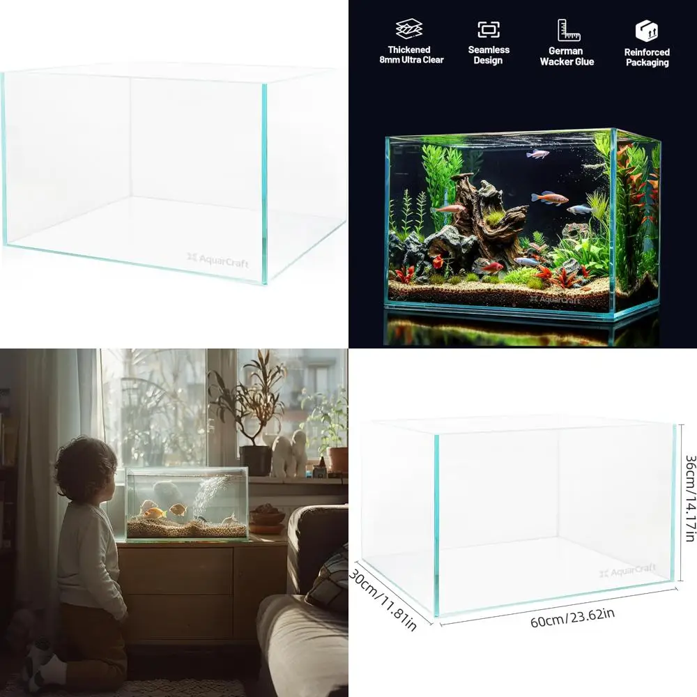 

Large 16 Gallon Rimless Low Iron Glass Aquarium Tank, 23.6 x 11.8 x 14.2