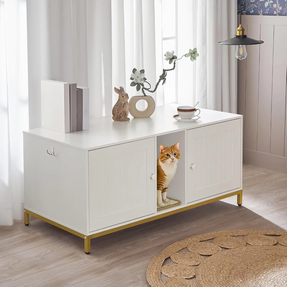 

Cat Litter Box Enclosure for 2 Cats Double Cat Litter Box Furniture Hidden TV Stand Litter Box Enclosure with Cat Scratching Mat
