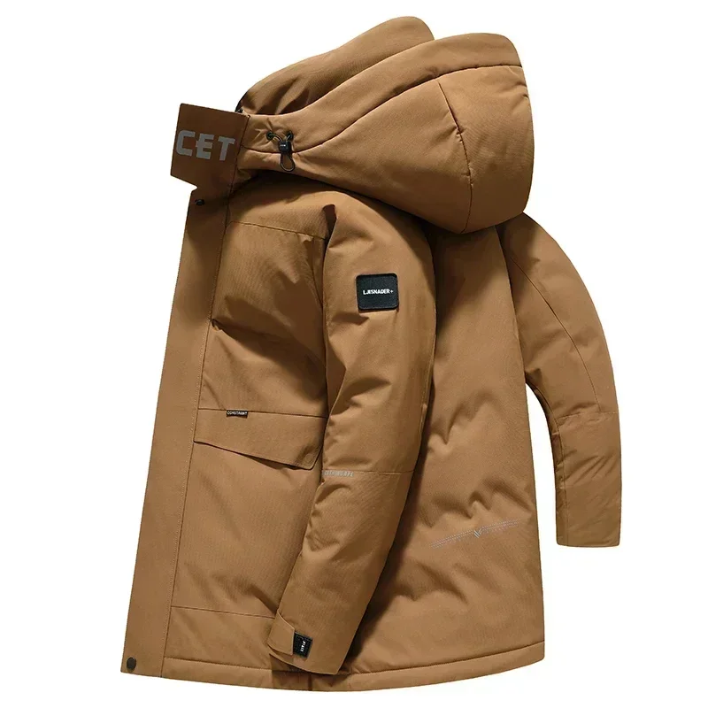 Winter Nieuwe Mid-Length Donsjack Heren Mode Casual Capuchon Wit Eendendons Heren Verdikte Jas Nieuwe Jas