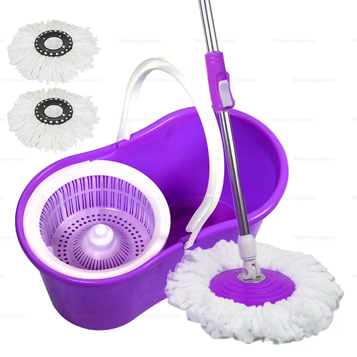 360° Rotating Head Easy Spin Dry Floor Mop Bucket + 2x Head Microfiber Spinning