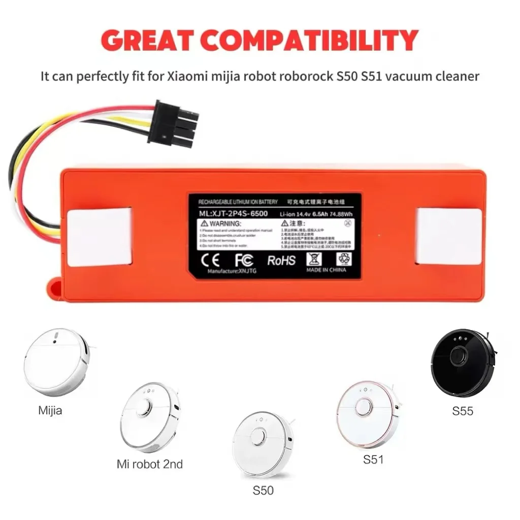 

Xiaomi Robot Vacuum Cleaner replace 14.4V high capacity Universal Li-ion Battery 12800mAh for Xiaomi S55 S60 S65 S50 S51 S52