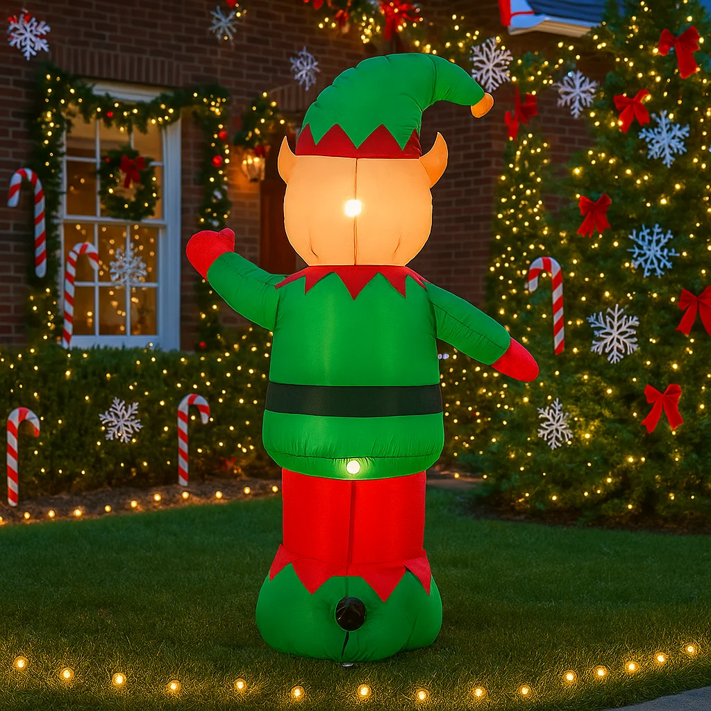 1,5 м/5 футов рождественские украшения надувная игрушка эльф взорвать открытый домашний двор орнамент со светодиодным декором Рождественская анимированная игрушка для вечеринки