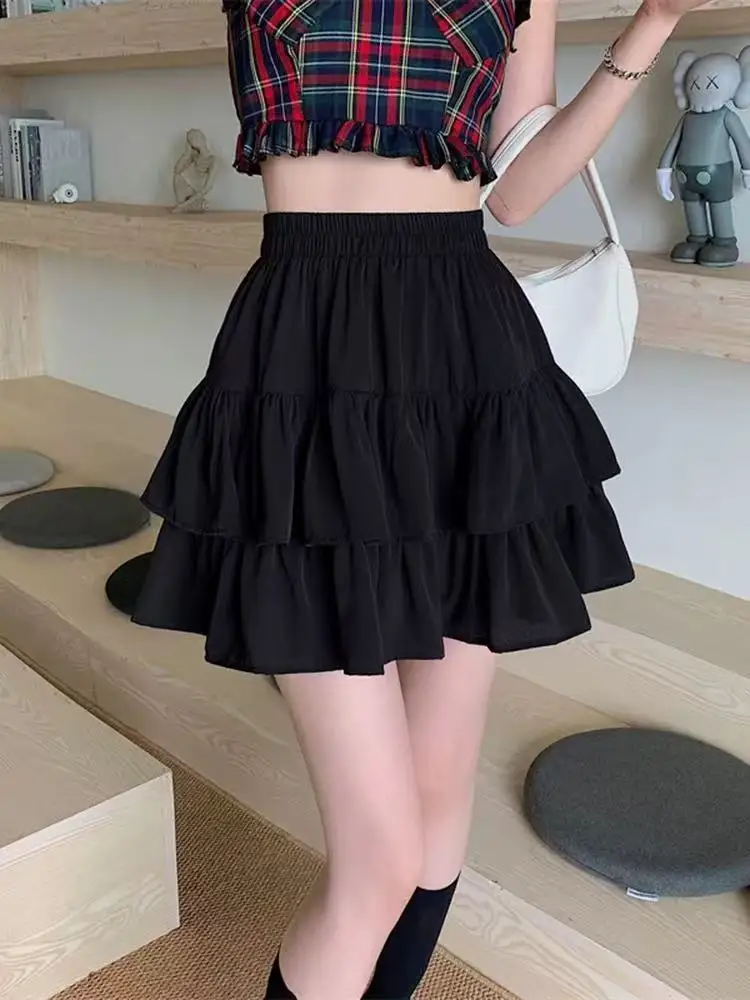 

Black Puffy Half-length Skirt for Women Spring Summer Casual High-waist A-line Cake Skirt Large Size Pear-shaped Bodycon