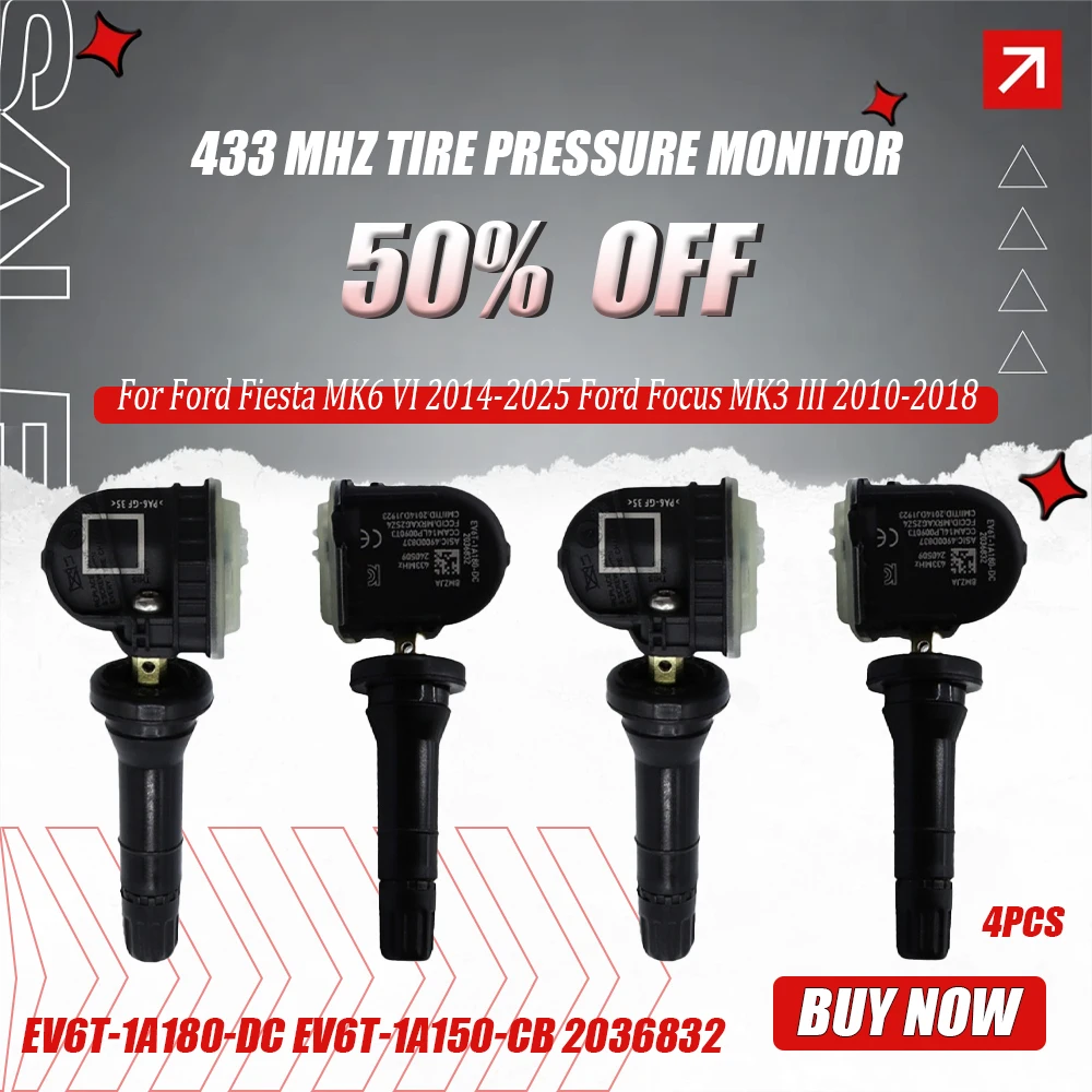 

Монитор давления в шинах 433 МГц 2036832 для Ford Fiesta MK6 VI 2014-2025 Ford Focus MK3 III 2010-2018 EV6T-1A180-DC EV6T-1A150-CB