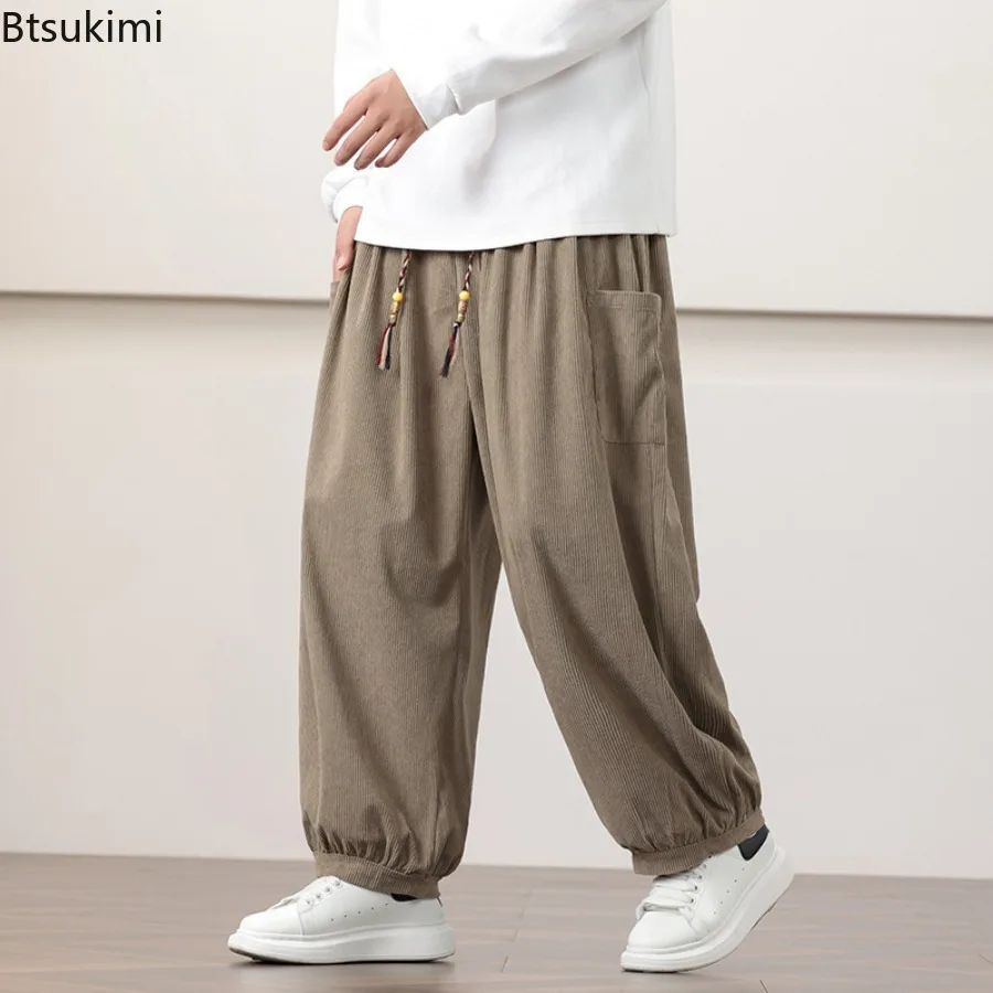 Oversized Men Harem Pants Chinese Style Corduroy Wide Leg Pants Male Baggy Sweatpants Joggers Pants High Quality Casual Trousers