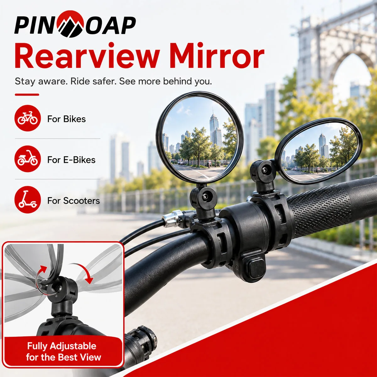 PINMOAP 2PCS Espelho Lateral Universal para Bicicleta com Lente Refletiva Ajustável para Bicicletas de Montanha e de Estrada