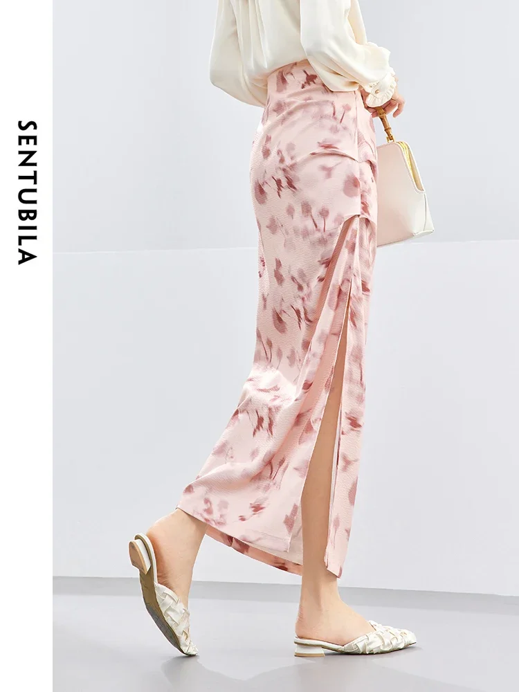 

SENTUBILA Long Skirts Women 2025 Summer Romantic Elegant Straight High Waist Skirt Print Split Skirt Woman Clothes141Q51727
