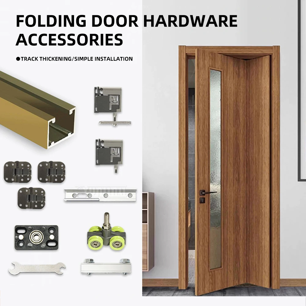 3:7 Folding Door Hardware Sliding Track Complete Set for Room/Bathroom Doors with Overhead Sliding Track Mechanism