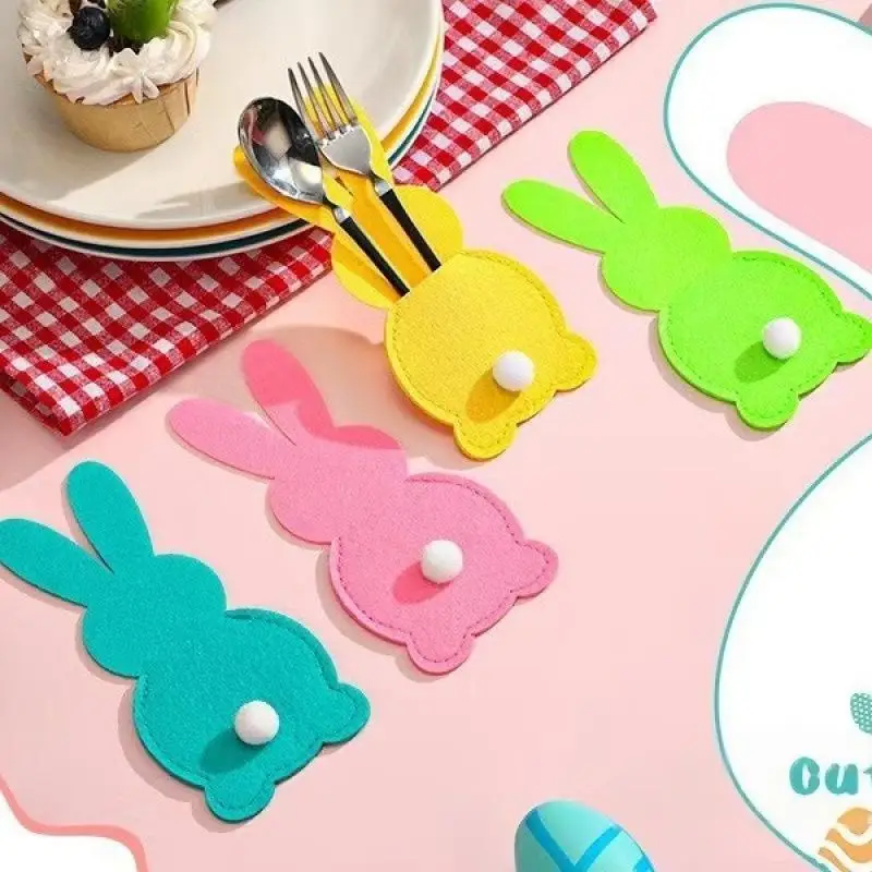 

4 шт., пасхальный кролик, нож и вилочный коврик, фетровый праздничный набор ножей и вилок, настольная посуда, декоративный коврик