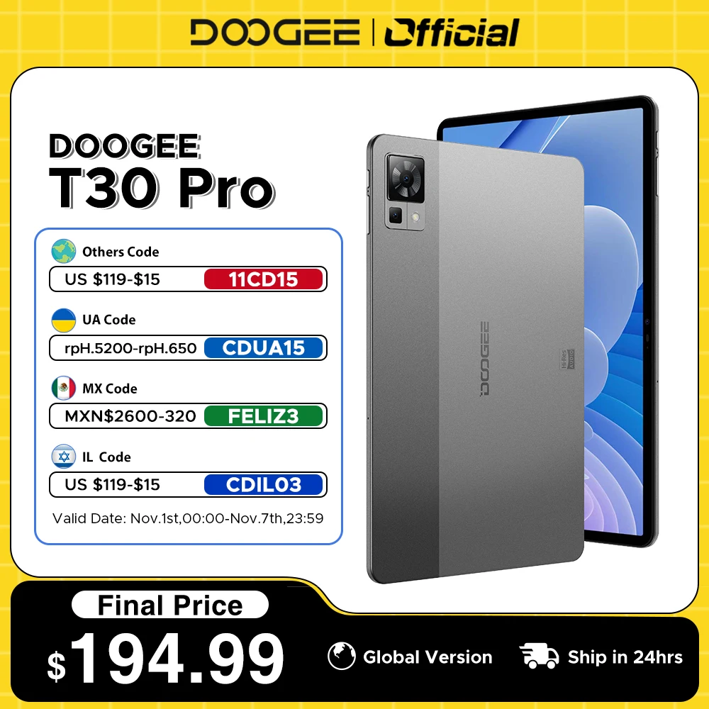 

World Premiere DOOGEE T30 Pro Tablet MediaTek Helio G99 11'' 2.5K TÜV Certified 8GB+256GB 8580mAh 20MP Main Camera Android 13