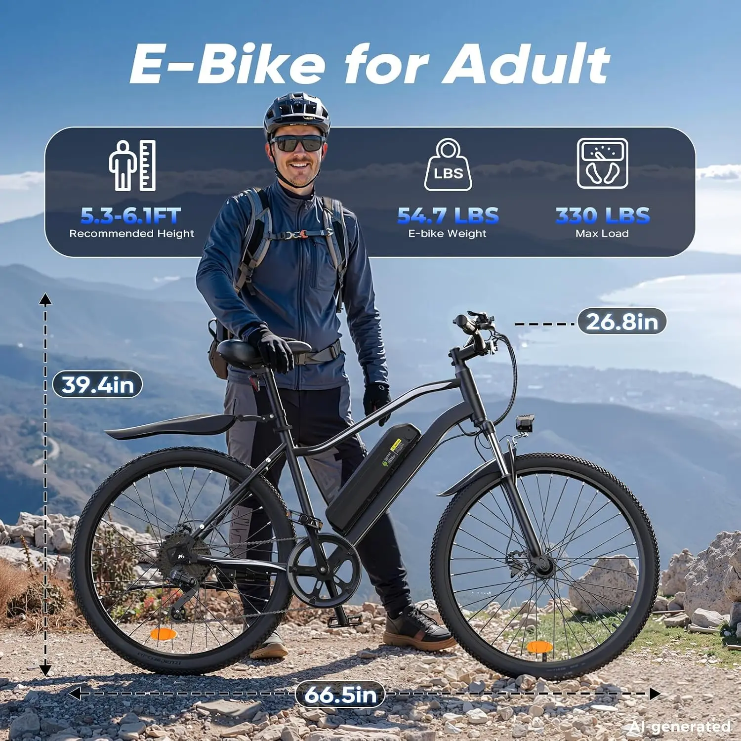 Electric Bike 26in 1500W Peak Motor 80 Miles Range E-Bicycle Mountain Commuter, Customized