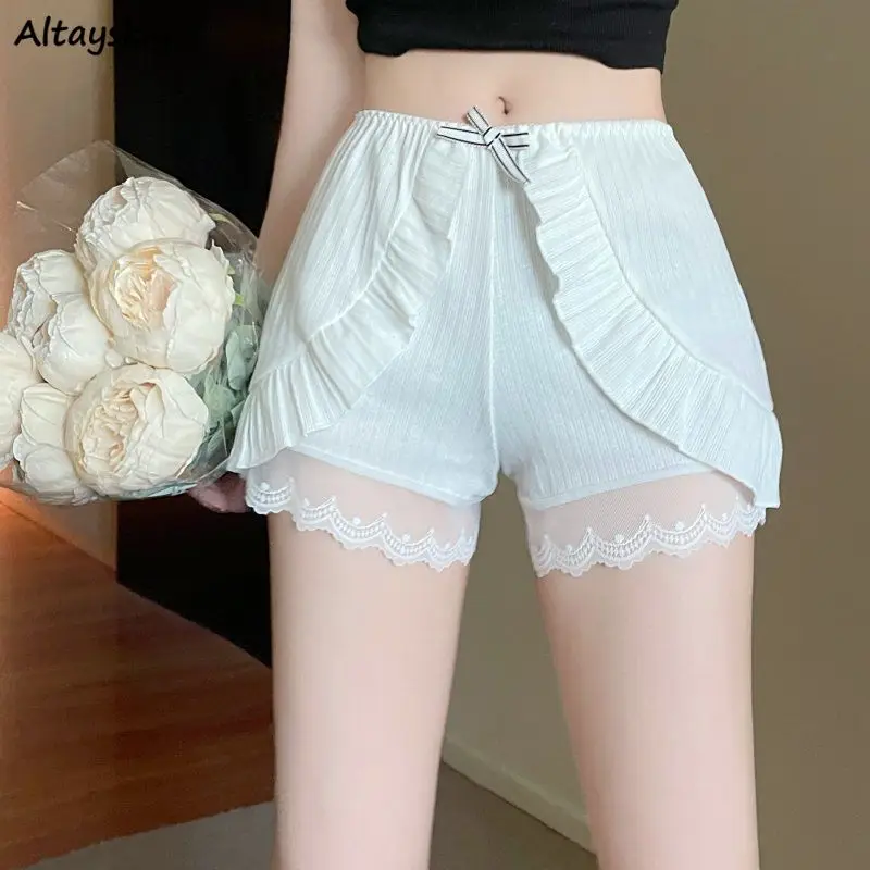 

Short Leggings Women Bow Lace Summer Solid Sweet Korean Fashion Basics Kawaii Girls Cotton Shorts Students Age-reducing Soft