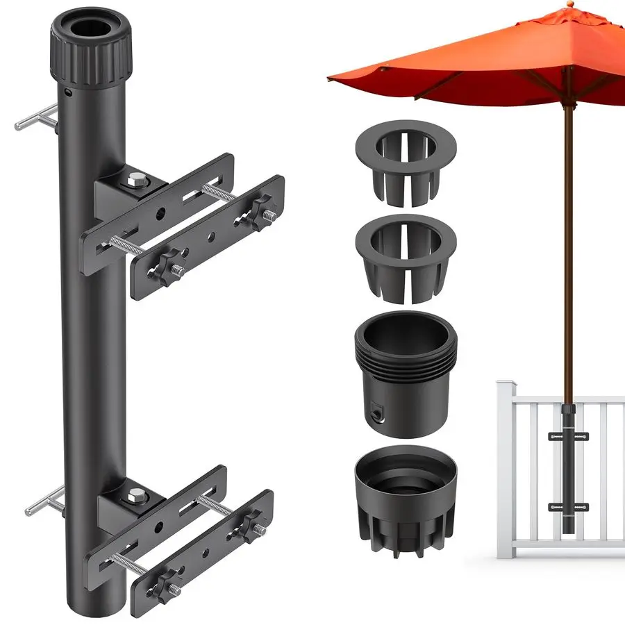 

Heavy Duty Patio Umbrella Holder, Space Saver Umbrella Holder, Adjustable Umbrella Deck Mount for Railing, Full Welded Construct