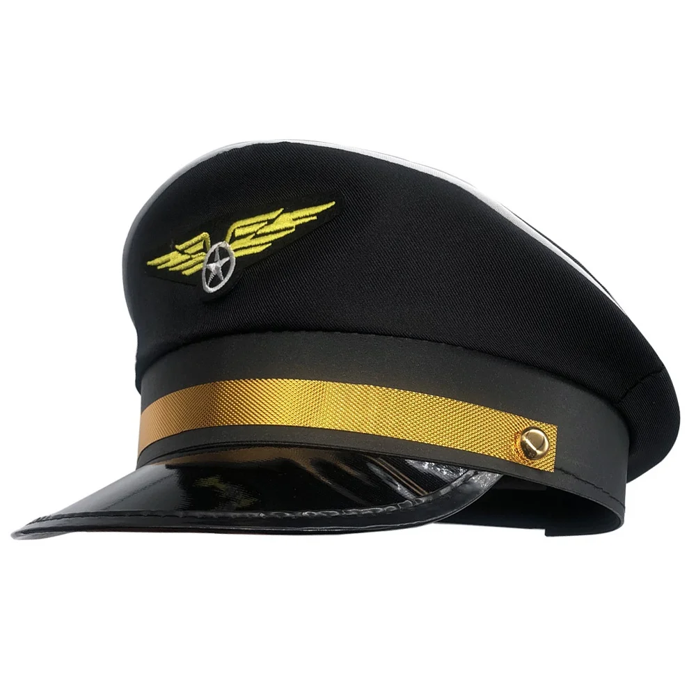 Men Uniforms Costume Party Cosplay Hat Stage Perform Flat Captain Pilot Cap for Men Women