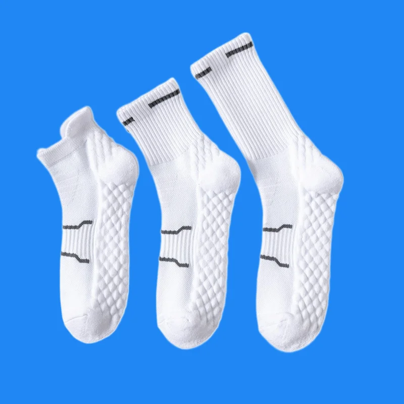 5/10 Pairs Running Sports Mid Tube Socks Sweat Absorbing Breathable Basketball High Quality Men's White Socks Towel Soled Socks