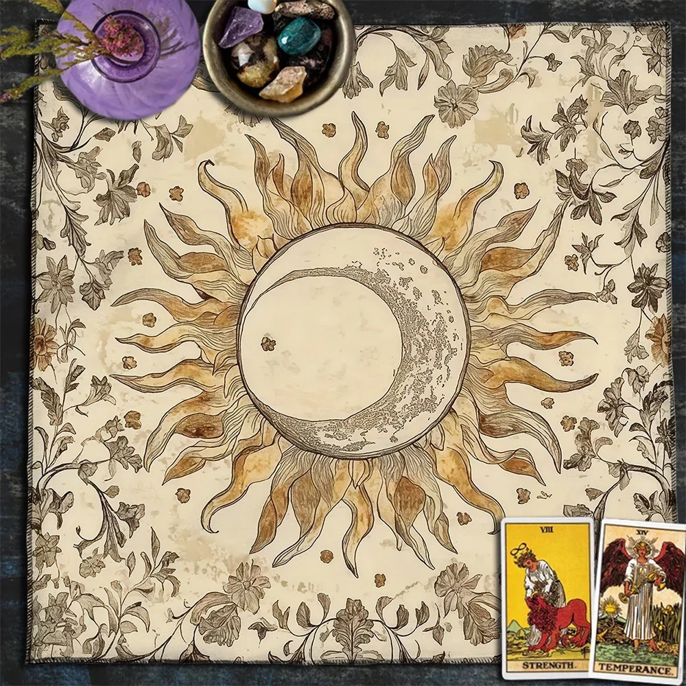 Sun Moon Flower Tarot Card Tablecloth Flowers Altar Cloth Pagan Pendulum Witchcraft Astrology Card Mat for Room Home Decor