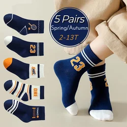 N23 Children's Socks 5 Pairs Baby Cotton Socks Spring Summer Socks Kids Boys  Letter Pattern Sport Sock