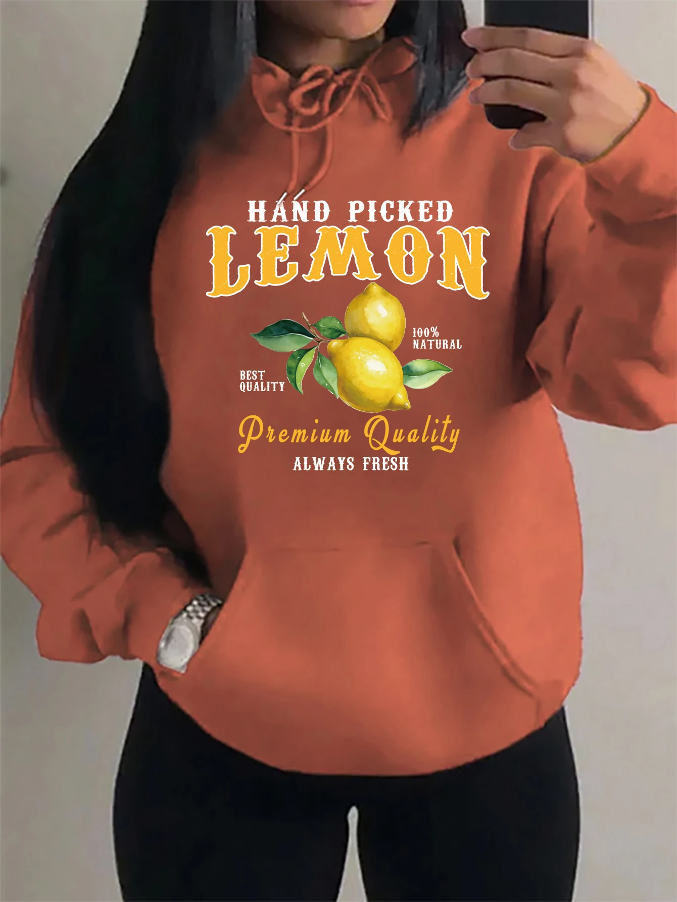 Hand Picked Lemon Always Fresh Print Hoodies Women Pocket Soft Sportswears Fleece Oversize Hoody Autumn Fashion Unisex Hoody