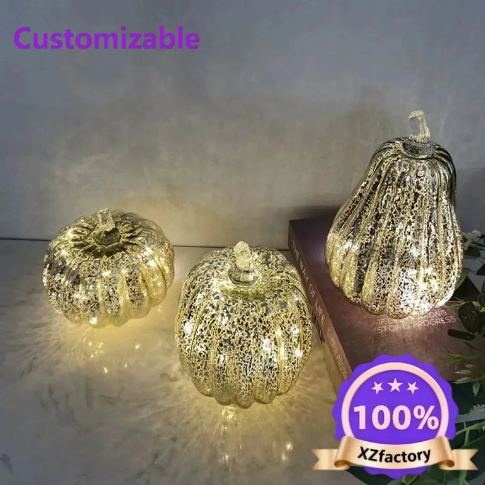 Factory Direct 2026 Top RatedHalloween Party Venue Pumpkin Festival Decoration Supplies Glass Luminous Electronic LED Small Pump