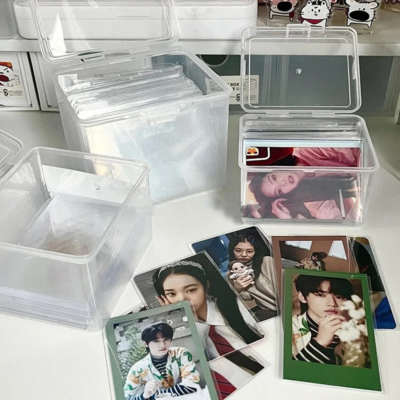 New Transparent Plastic Storage Box Photocards Small Card Storage Box Desk Organizer Box Classification Box Stationery