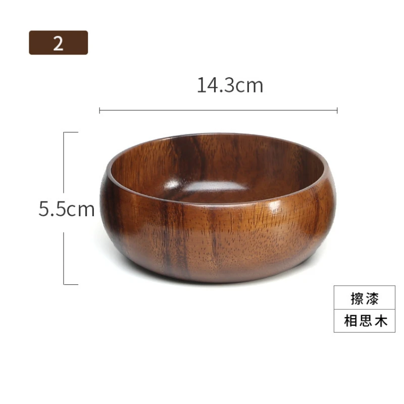 Japanese Style Nature Wooden Bowl Bowl Soup/Salad Rice Bowls Tableware Household Basin Fruit Plate Salad Bowl Wooden Soup Bowl