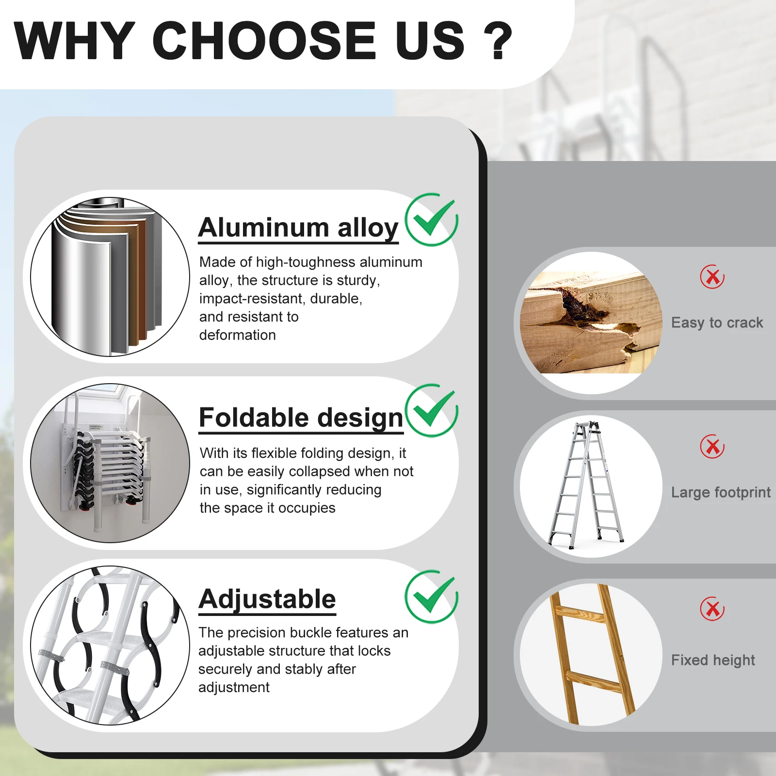

Telescopic Attic Ladder with Handrails Collapsible Ladder Retractable Loft Ladder for Home Indoor Outdoor/Storehouse/Basement