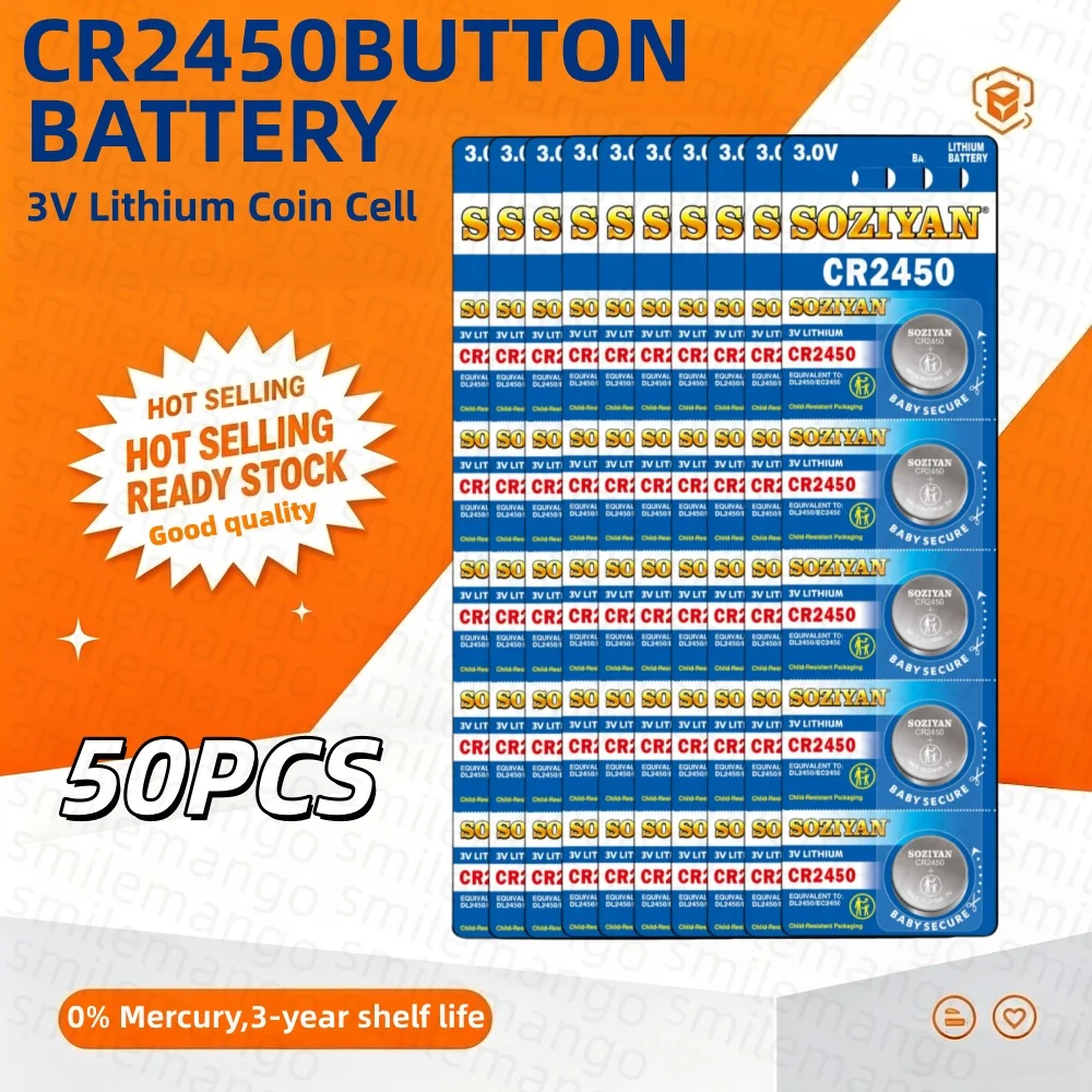 CR2450 3V Lithium Coin Battery DL2450 BR2450 Button Cell For Car Key Fob Weighing Scale Sensor Remote Control