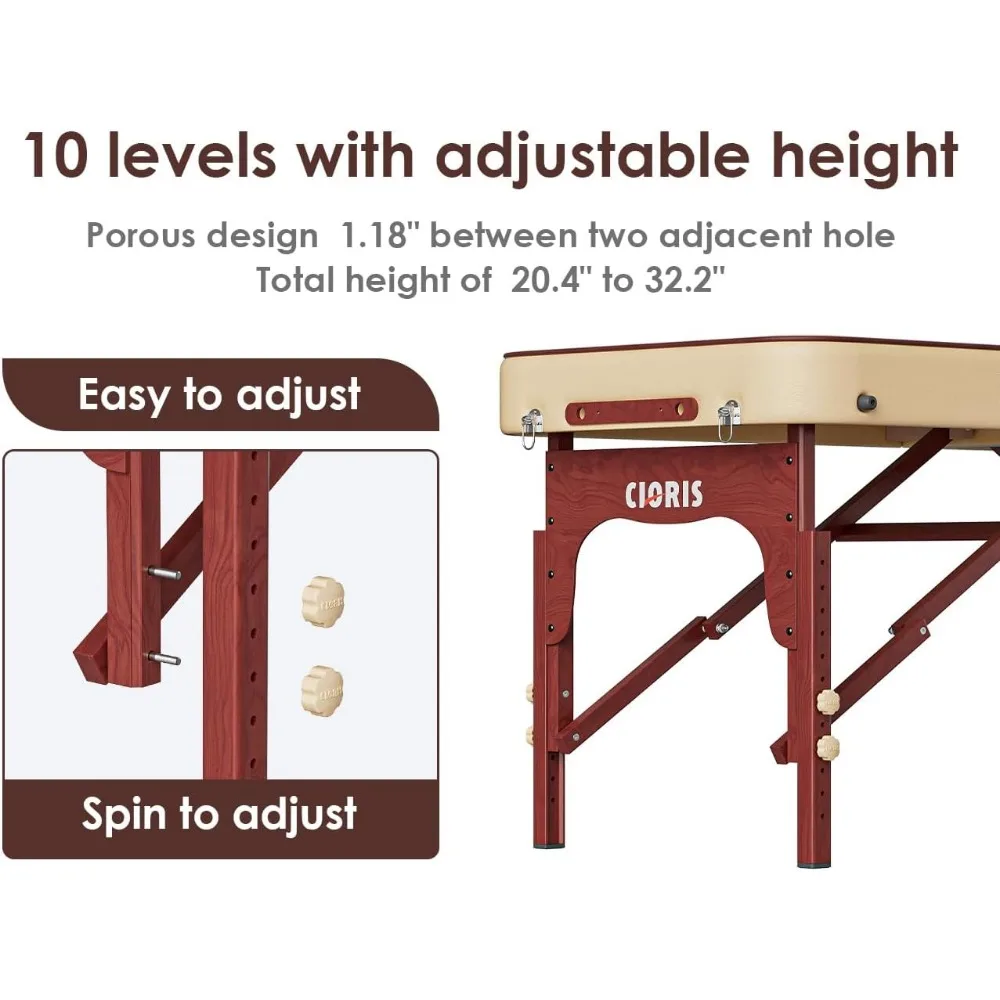 CLORIS-Table de Énergie Professionnelle Portable, Pieds en Bois Renforcé, Supporte jusqu'à 1100LBS, 2 Pliables, Légères, Spa, Tatouage Solon, 84"