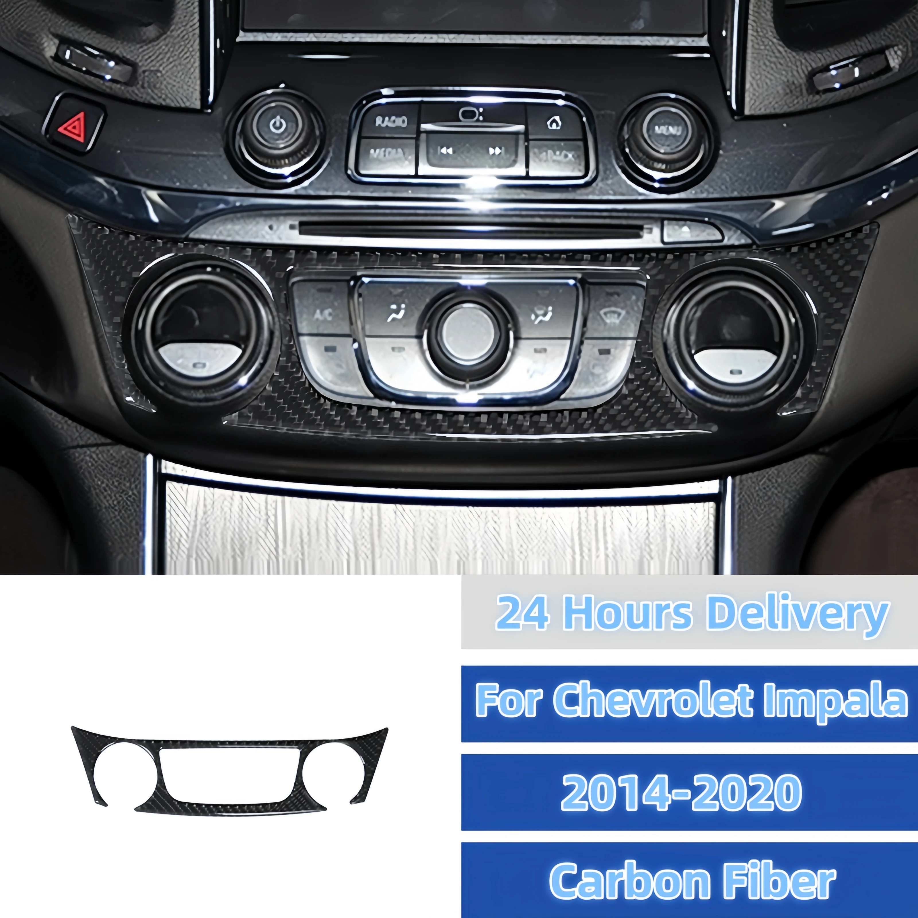 For Chevrolet Impala 2014-20 Accessories Carbon Fiber Car Interior Air conditioning Control Panel Decoration Cover Trim Sticker