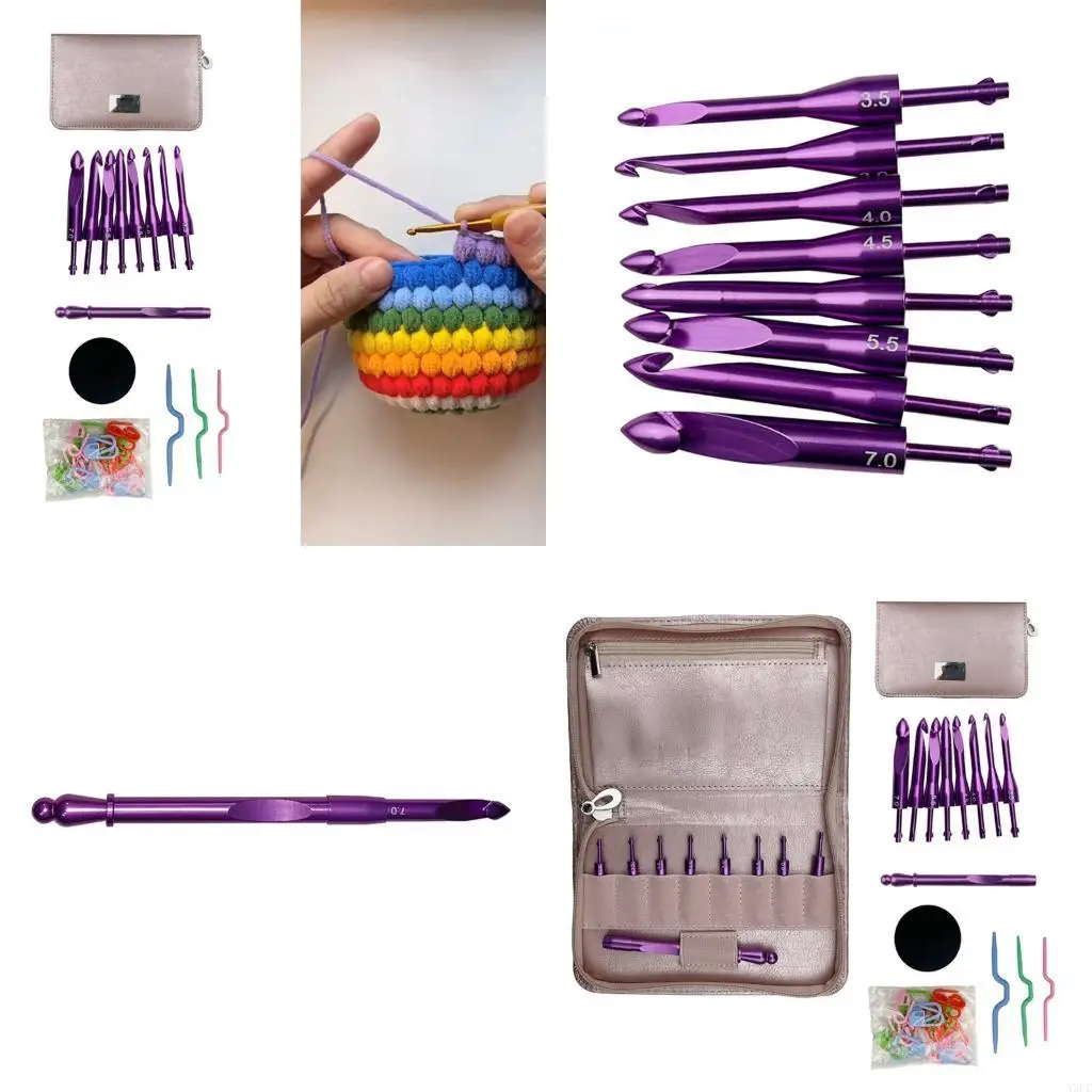 

Алюминиевый крючок для вязания с 8 сменными наконечниками, маркер для вязания, вязальная игла, эргономичная игла для вязания мм