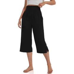 High-Waisted Seven-Part Trousers with Slit at the Ankle Women Plus Size Casual Pants