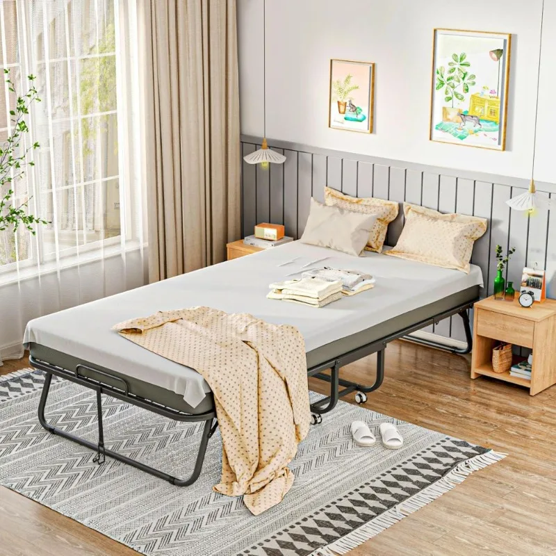 Letto pieghevole Letto a scomparsa da 75 x 38 pollici con materasso in memory foam da 5 pollici Lettino portatile doppio per adulti
