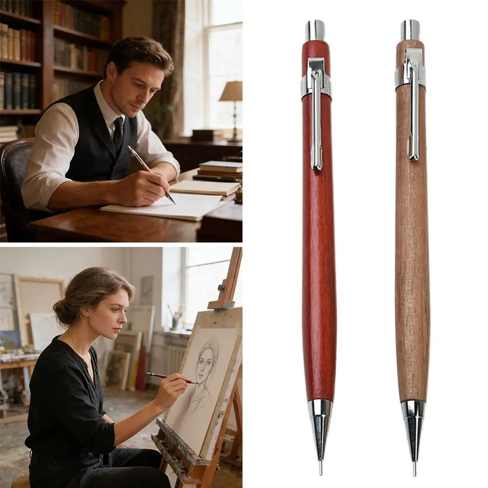 

New Wooden Mechanical Pencil 0.5mm Comfortable Grip Automatic Pencil Propelling Pencil School Office
