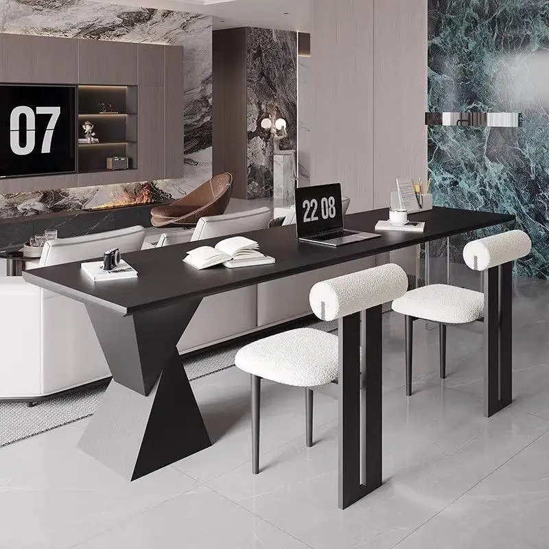New black solid wood desk household living room Italian minimalist double study table horizontal hall sofa back long table