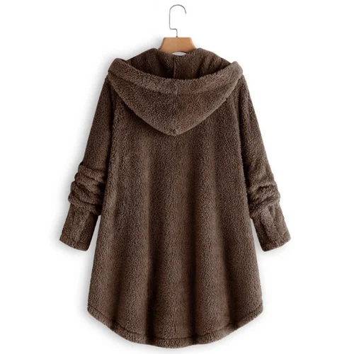 Imagen 2 del producto Nueva moda Otoño Invierno, abrigos con botones sólidos para mujer, cálido oso de peluche, prendas de vestir holgadas, abrigo de felpa para mujer, chaquetas de felpa con capucha
