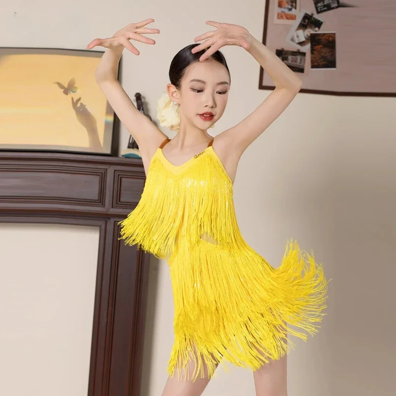 Dancing Dresses Skirt Kids Fringe Children Professional Latin Dance Dress