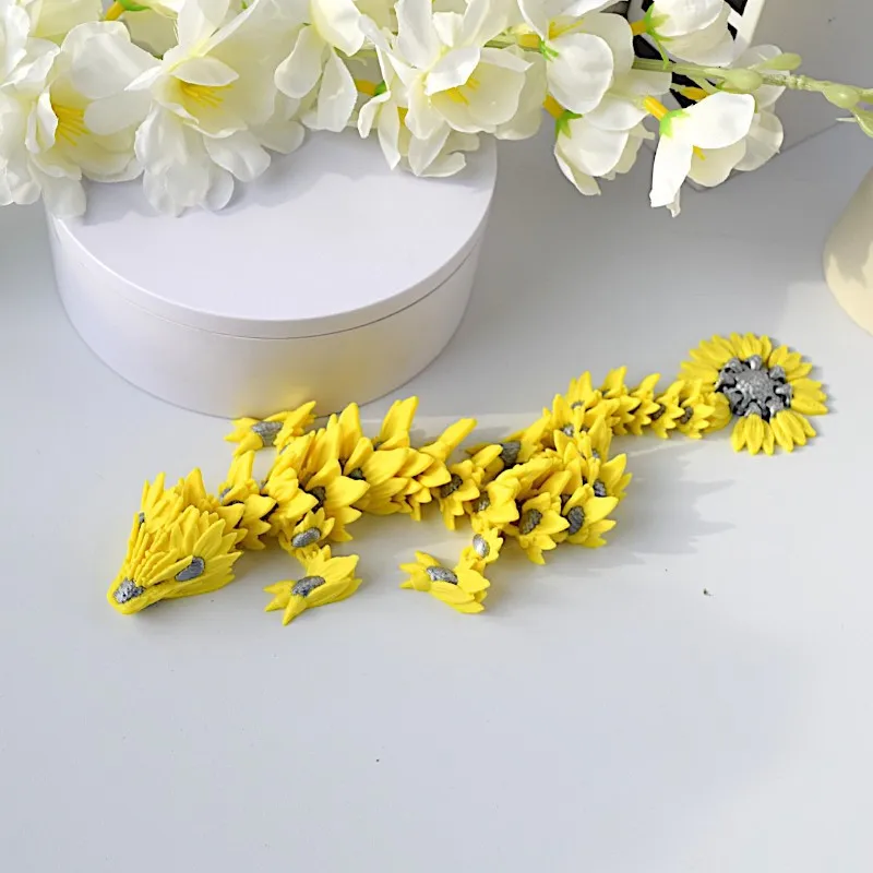 Impressão 3d simulação girassol dragão brinquedo estátua articulações móvel ornamento de mesa decoração criativo animal dragão modelo crianças presentes