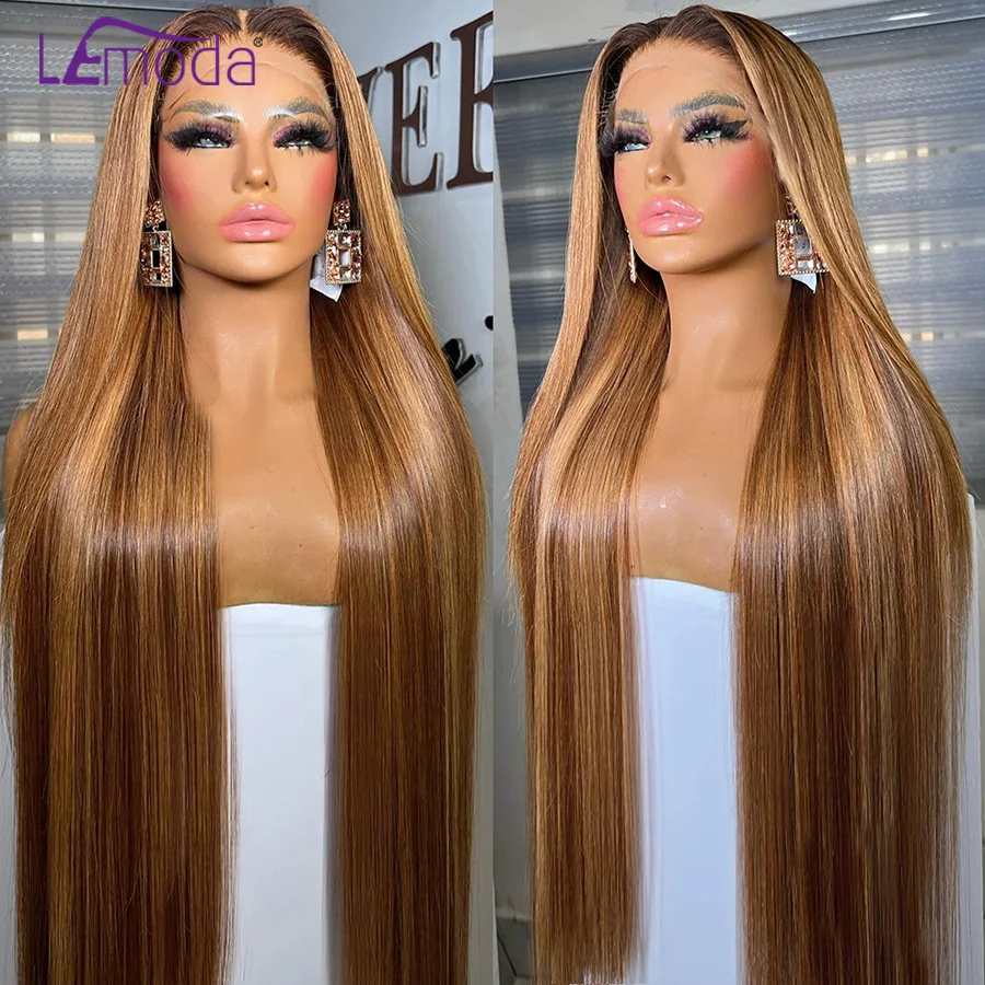 

Highlight Colored Human Hair Wig 13x4 Full Frontal Wigs Ombre Straight 13x6 HD Lace Frontal Wig 250 Density 32 34Inch 12A Lemoda