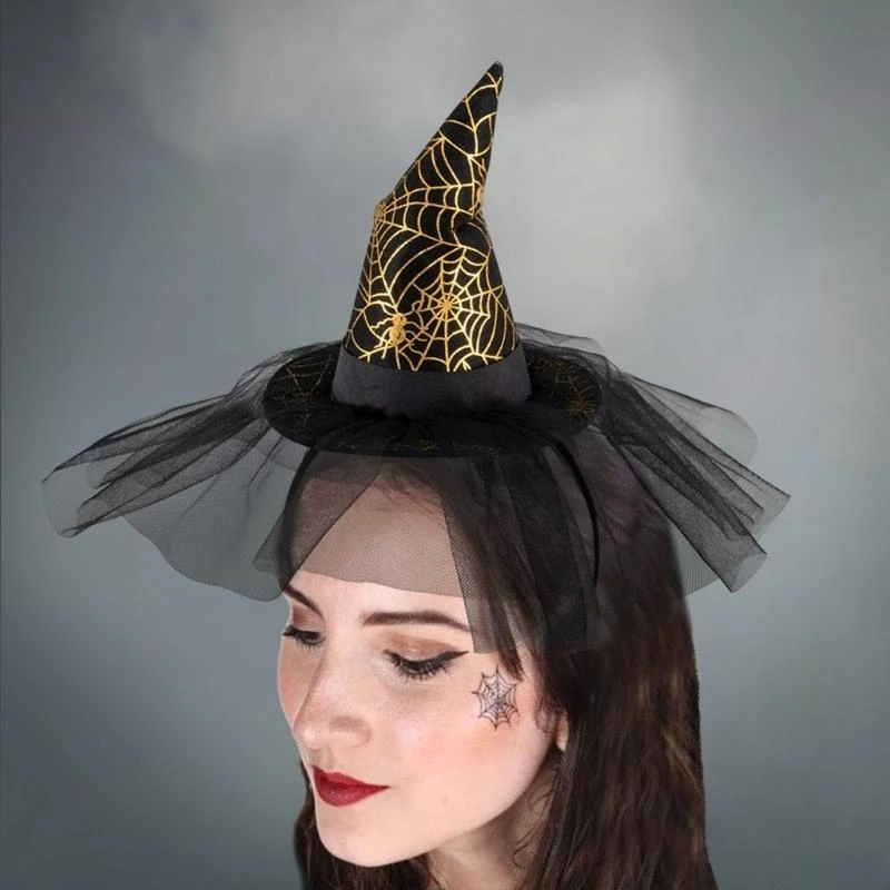 Spiderweb Witch Caps hedband สำหรับตัวช่วยสร้างหมวกสำหรับผู้ใหญ่ Hairhoop Halloween Party Headwear Y166
